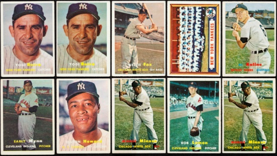 One Hundred Four (104) 1957 Topps Baseball Card Collection With Stars and HoFers.