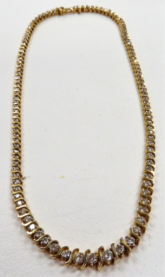 14KT Yellow Gold Diamond Necklace weighing 29 Grams total. (18.8 DWTS) set with (86) .01 ct Full Cut