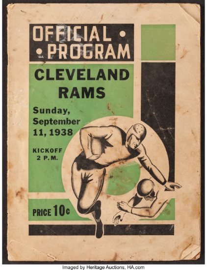 1938 Green Bay Packers vs. Cleveland Rams Program - Three Don Hutson Touchdowns!