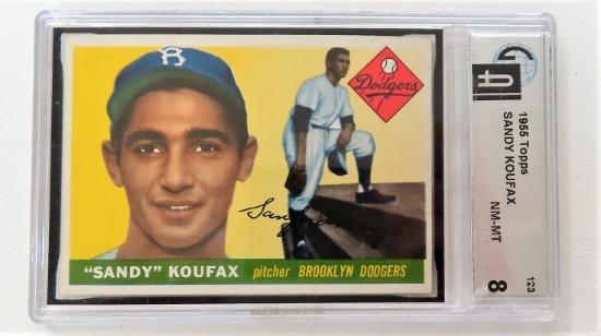 Sandy Koufax 1955 Topps Rookie Card RC #123, Global Graded 8
