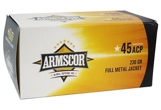 One Hundred (100) ARMSCOR .45ACP 230GR FMJ. Brass, Target Cartridges