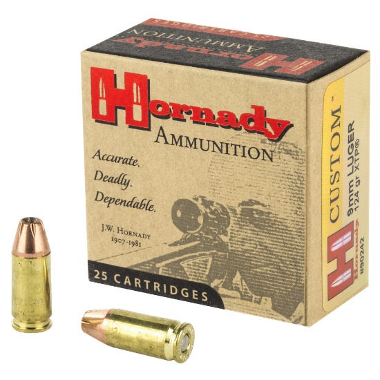 Twenty-Five (25) HORNADY 9MM LUGER 124GR XTP, JACKETED HOLLOW POINT, 90242