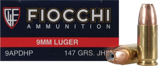 One Hundred Cartridges: Fiocchi Shooting Dynamics  9APDHP, 9mm, Jacketed Hollow Point (JHP), 147 GR.