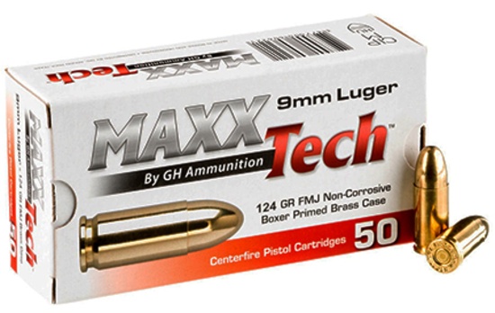 One Thousand Cartridges: MAXXTech PTGB912B Brass 9MM 124gr FMJ - 1,000rd Case