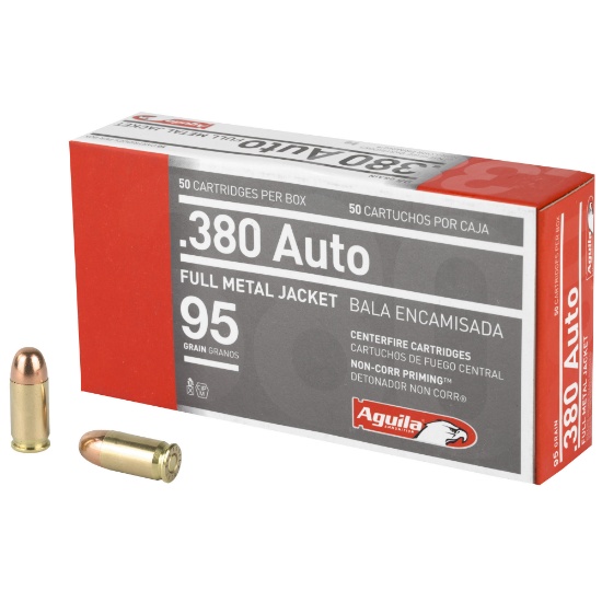 Three Hundred (300) Rounds: AGUILA 380ACP 95GR FMJ-RN, Brass, 1E802110
