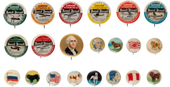 1890's-1940's Non-Sports Pin back Collection of (46) With Dogs, Aviators and Flags. All One Money!