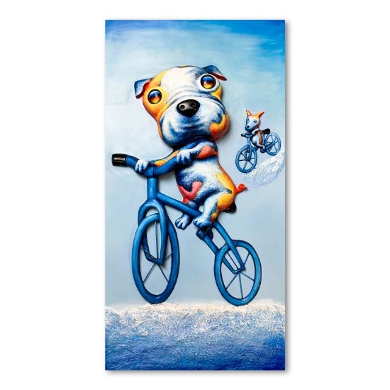 Wang, "Biking Brothers" Hand Painted LE, Bas Relief Sculpture, #d 1/5, JC #11251, $150 SHIP