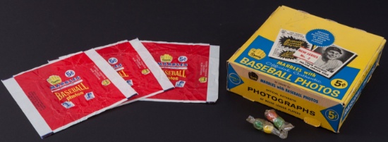 1960 Leaf Baseball 2nd Series Wax Box, Wrappers and Marbles.