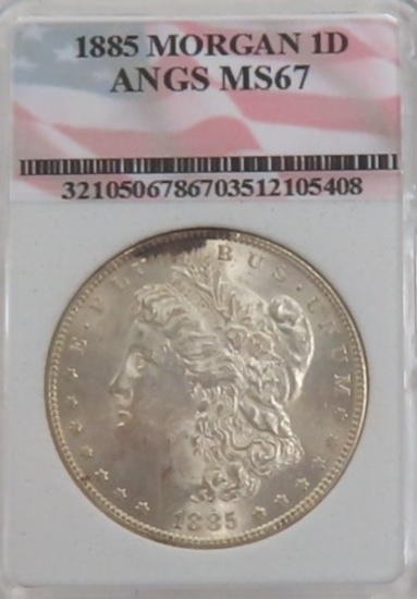 1885 Silver Morgan Dollar, ANGS Graded MS67