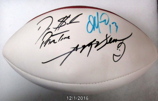 Dan Marino, Deion Sanders & Sugar Ray Leonard Signed Wilson White Panel (Made in USA) Football