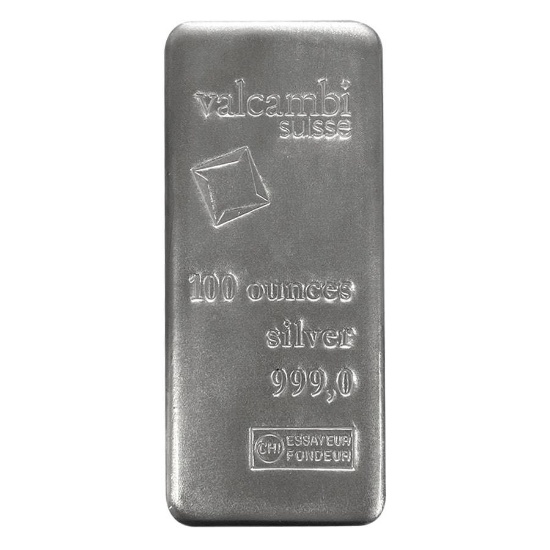 100 oz Silver Bar Valcambi Suisse .999 Fine