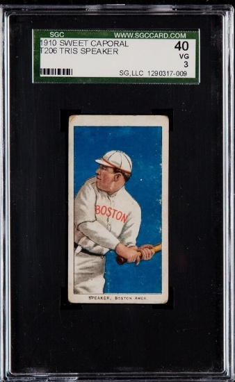 1910 PIEDMONT T206 TRIS SPEAKER SGC 40 VG 3 ROOKIE RC HOF, Sweet Caporal