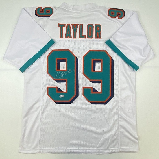 Signed Jason Taylor Miami White Football Jersey Beckett BAS COA