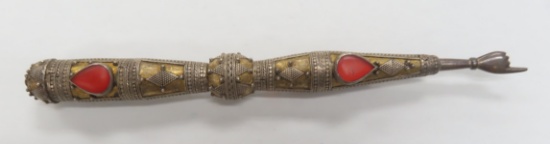 Antique Torah Pointer or Yad, Judaica, 9"L.  Highly Detailed Metalwork with Stones. Very Fine.