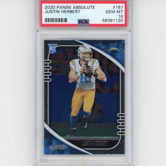 PSA Graded 2020 Panini Absolute Justin Herbert #167 Rookie RC Football Card PSA 10 Gem Mint