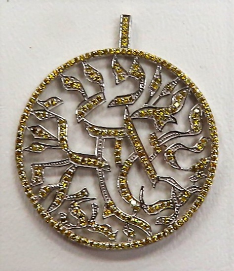 $12,899 est retail value: 14K White Gold Pendant, with 1.23 ctw Fancy Yellow Diamonds, I2-I3. Round