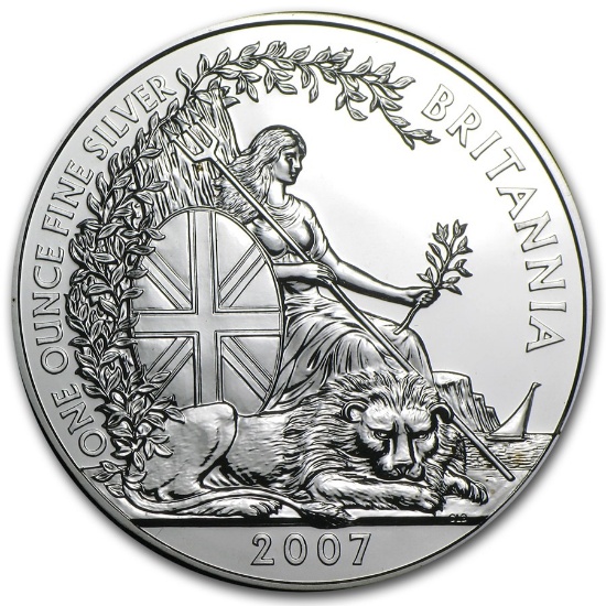 2007 1 oz British Silver Britannia Coin, .999 Fine Silver