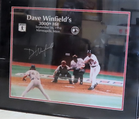 Dave Winfield Signed 16"x20" matted and framed, 3000th Hit. James Spence FULL LETTER of AUTHENTICITY