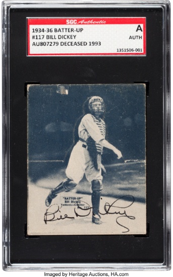 Signed 1934-36 R318 Batter-Up Bill Dickey #117 SGC Authentic