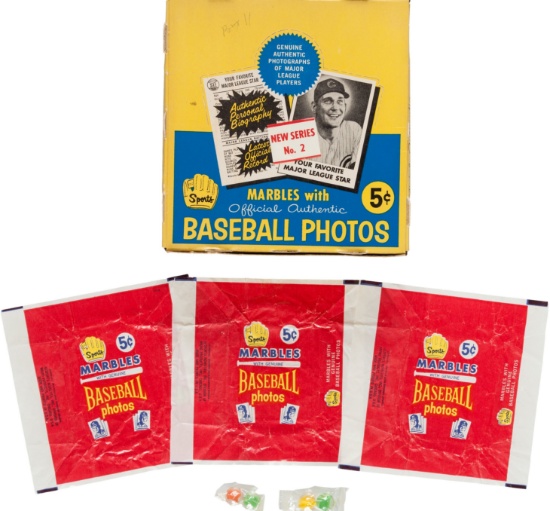 1960 Leaf Baseball 2nd Series Wax Box, Wrappers and Marbles.