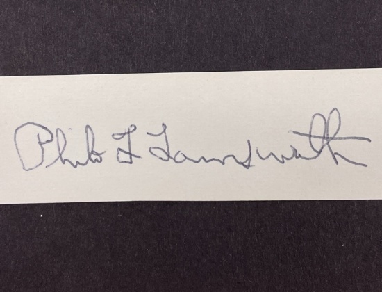 Philo T Farnsworth Signed Cut in Display, Inventor of The Television. Scarce Signed "Philo T"
