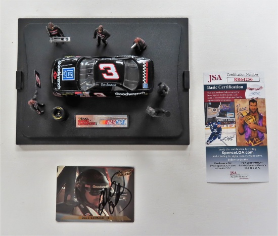 Dale Earnhardt (deceased 2001) Signed Trading Card with Die Cast Display Encased. James Spence COA