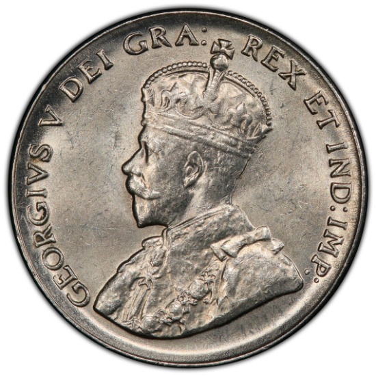 1936 Canada Five Cents, Near S. PCGS Graded MS64, PCGS has Graded 2 at this Grade and Only 3 Higher!