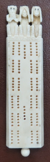 6.375"L We Believe To Be Ivory: Game Board with pieces enclosed. Estate Find