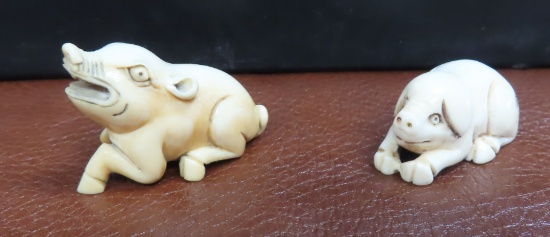 Believed to Be: TWO (2) Antique Japanese Ivory PIGS Netsuke. Estate Finds, We Are Not Experts in