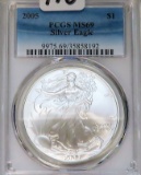 2005 Silver Eagle PCGS Graded MS69, One Ounce Fine Silver