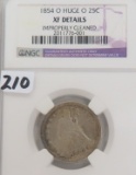 RARE VARIETY: 1854 O ARROWS AT DATE HUGE O Quarter. NGC Certified, Details: XF Improperly Cleaned