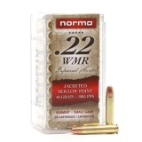 One Hundred (100): Norma 22 WMR (22 WINCHESTER MAGNUM RIMFIRE) 40 GR. Jacketed Hollow Point, BRASS