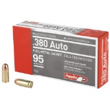 Three Hundred (300) Rounds: AGUILA 380ACP 95GR FMJ-RN, Brass, 1E802110