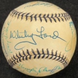 New York Yankees Legends Signed by Twenty Baseball (OAL, Mickey Mantle #7 Logo, Black Stitching)
