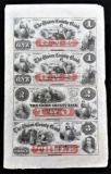 1859 Plainfield, NJ Union County Bank 1-1-2-3 Dollars Uncut Sheet Extremely Rare.