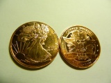 TWO (2) ONE OUNCE .999 Fine Copper Bullion Walking Liberty Round
