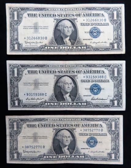 Three (3) Star Note Silver Certificates. All One Money
