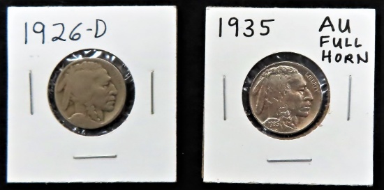 TWO (2) Buffalo Nickels: 1935 (AU, Full Horn) and 1926-D. Both one $