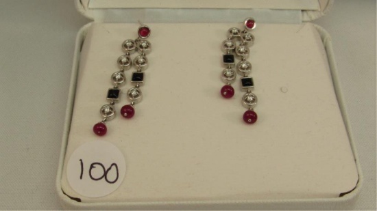 18K w/g Designer Earrings with Diamond, Ruby &
