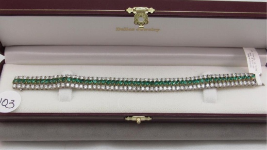 18K y&w/g Marquise Emeralds & Diamond Bracelet,