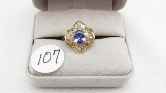 14K y/g 8X6mm Tanzanite ring with