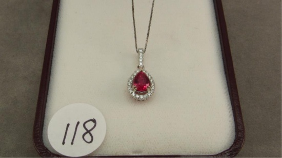 14K w/g Pear Shape Ruby Necklace with .25ct t.w.