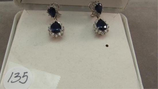 14K w/g Pear Shape Sapphire & Diamond Earrings