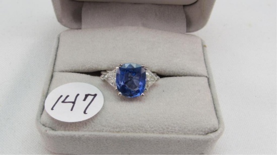 Platinum 8X11mm, 4.50ct Sapphire ring with