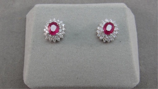 14K w/g Ruby & Diamond Earrings, 1/2ct Ruby in