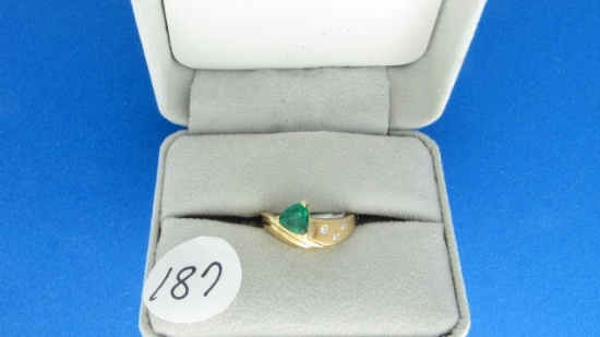 14K y/g .85ct. Tri Cut Emerald & 3 diamond,