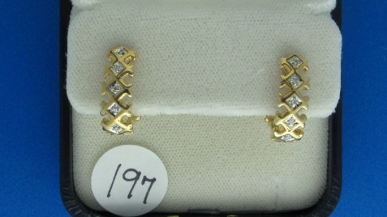 14K y/g Estate crisscross design diamond earrings