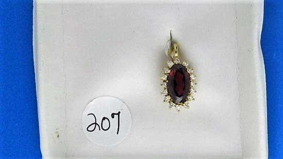 14K y/g 8X14mm Garnet & .40ct t.w Diamond Pendant