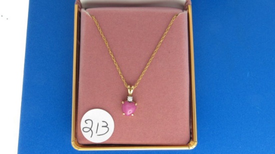 14K y/g Heart Pink Star with 1 Diamond Pend