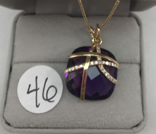 14K y/g 21X21mm Amethyst Stone with .25ct t.w.